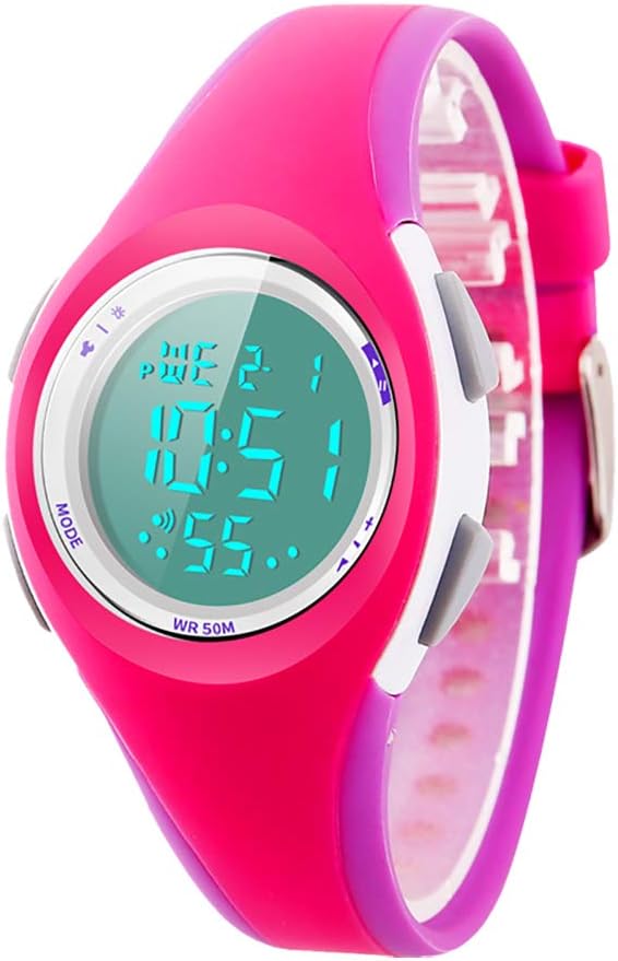 7-Color Kids Boys Digital Watches, Waterproof Outdoor Sports Digital Watches Analogue Watch with Alarm Clock/Timer/LED Light, Electronic Shockproof Wrist Watch for Kids Watch (1716rose)