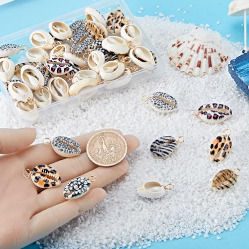 Beebeecraft 1 Box 50Pcs Natural Shell Charms 18K Gold Plated Cowrie Seashells Charms for Sea Jewellery Making DIY Crafts - Image 3