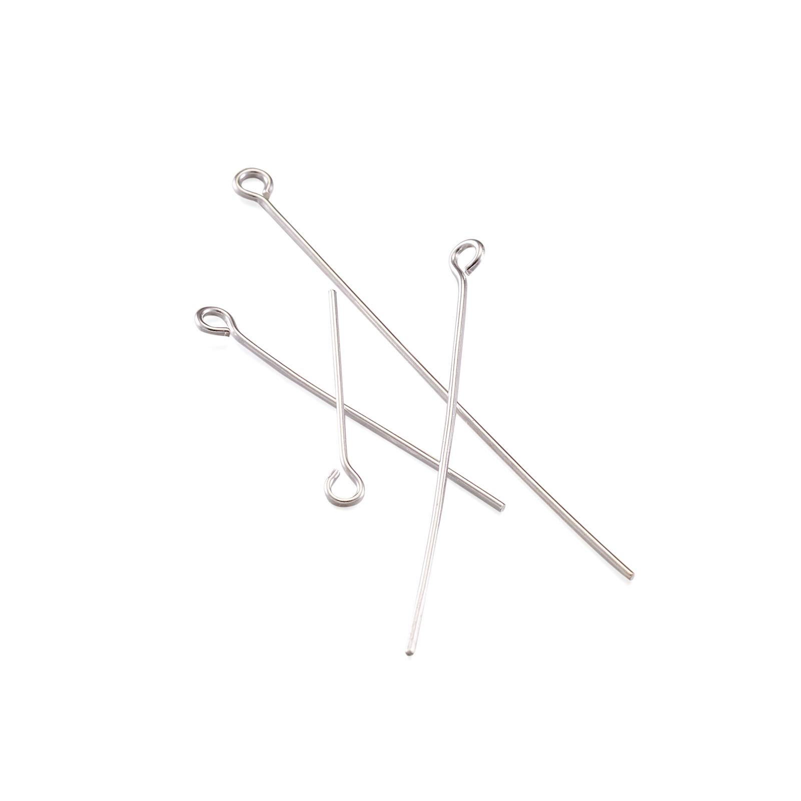 FASHEWELRY 600Pcs Iron Eye Pin 4 Sizes 20/30/40/50mm Long Silver Open Eye Pin Findings for DIY Jewelry Making