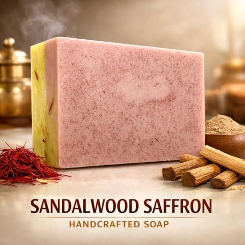 Image of Sandalwood Saffron Goat Milk Soap Bar with Natural Ingredients, Handmade Herbal Bath Soap for Skin Brightening, Moisturizing, and Acne-Prone Skin, 100g, Pack of 2