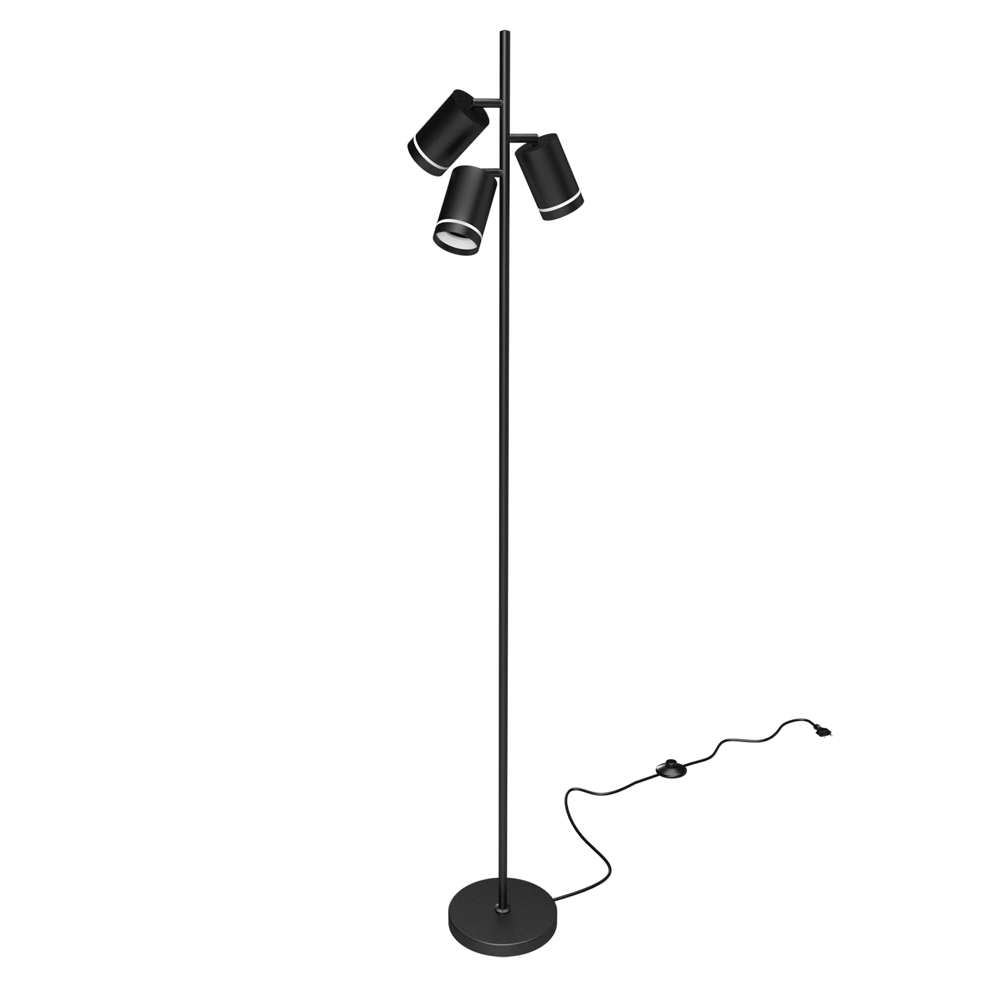 linovum TAVIRA Stehleuchte Wohnzimmer 3-flammig - moderne Standlampe schwarz drehbar mit Fußtaster für 3x GU10 Leuchtmittel