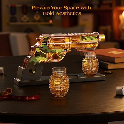 Image of Kollea Camouflage Whiskey Decanter Sets with Grenade Shot Glasses, 21st Birthday Gifts for Men Dad, Gag Gift for Brother, Boyfriend, Personalized Present, Tequila, Bar, Unique Wedding Kit, New Year