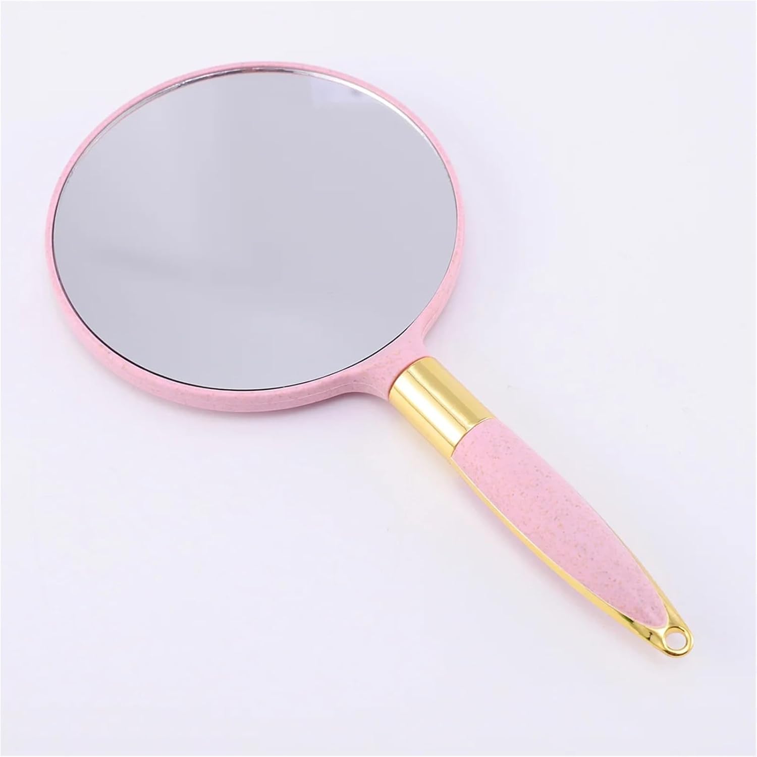 Portable Pink Compact Handle Makeup Mirror Round Handheld Lightweight Durable Practical Gift for Girls