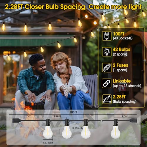 Larkvue 100FT LED Outdoor String Lights, Waterproof Patio Lights with 42 Shatterproof Dimmable 2700K A39 Bulbs Hanging Lighting for Outside Backyard - Thumbnail 6
