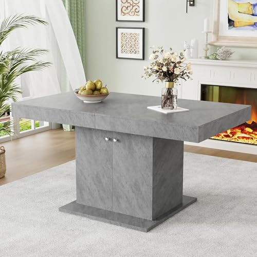 Goldicoo Table à manger extensible 140-180 cm aspect béton avec espace de rangement rectangulaire...