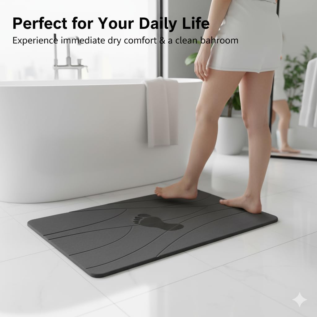 Dark Gray Stone Bath Mat – Quick Dry Diatomaceous Earth Bathroom Mat, Non-Slip & Absorbent Fast Drying Floor Mat, Easy to Clean, Modern Spa-Style Shower Mat - Image 8