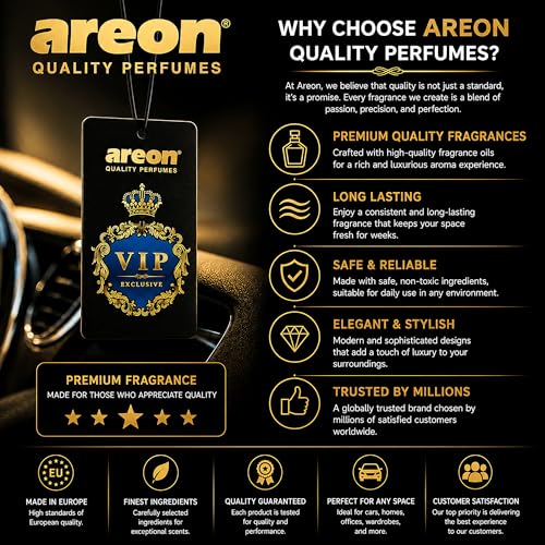 Image of AREON VIP Hanging Car Air Freshener Pack of 3 - Premium Car Perfume with Natural Fragrances, Stylish Hanging Cards Long Lasting Auto Air Freshener for Car, Home, Office & Vehicle Interior - IMPERIAL