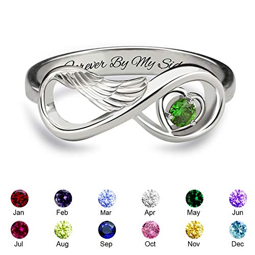 Getname Necklace Personalized Angel Wing Infinity Heart Ring with Birthstone Sterling Silver 925 Wedding Band Ring Engagement Ring for Her2