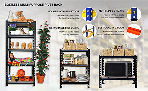 Image of NAVRANG Black 60 * 24 * 12 Inches 5 Shelves Adjustable Shelf Shelving Unit Storage Rack Utility Rack Garage Shelves Display Rack Steel Boltless Rivet Rack
