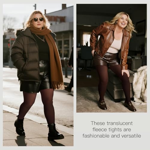 Image of Yilanmy Fleece Lined Tights Plus Size Fake Translucent Winter Warm Leggings for Women Control Top Thick Thermal Pantyhose