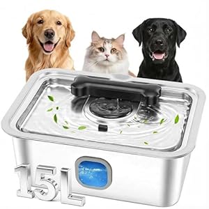 Large Water Fountain for Dog Cat, 4Gallon Stainless Steel Pet Drinking Dispenser Automatic Fresh Flow Bowl Inside with Filter, 15L Extra Huge Refillable Water Dispenser Indoor