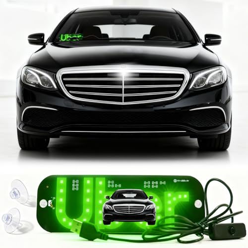 Green LED Light Sign for Car, LED Car Signs Decal with Suction Cups, Taxi Windshield Sign Cars with Suction Cups Touch Dimmer on Window