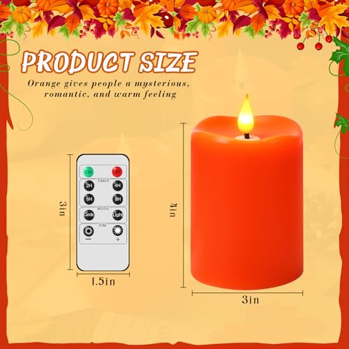 Image of Retisee 3 x 4 Inch LED Candles with Remote Timer Flickering Real Wax Battery Operated for Home Decor (Orange,4 Pcs)