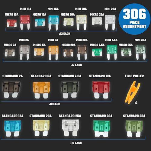Image of NEIKO 50505A Car Fuse Master Assortment Set, 306pc, Fast Acting, Auto Fuses Kit, Standard, Micro & Mini Sizes, 2A, 5A, 10A, 15A, 20A, 30A, and 35 Amp, Marine Boat, Automotive, RV, Car Fuse Kit
