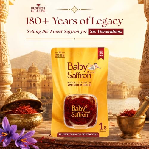 Image of Baby Brand Saffron Original Mongra Kesar /Keshar /Kumkuma Puvvu | Grade 1 ISO 3632 Tested | Rich Colour & Aroma | For Pooja Tilak, Pregnant Women, Kids, Food, Period Pain, Skin & Health | 1g, Pack Of 1