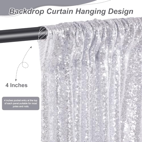 Image of Silver Sequin Backdrop Curtains-2 Panels 2FTx8FT Silver Backdrop for Valentines Day, Glitter Party Decorations Background Drapes for Wedding Birthday Anniversary Graduation Photo Booth Decor