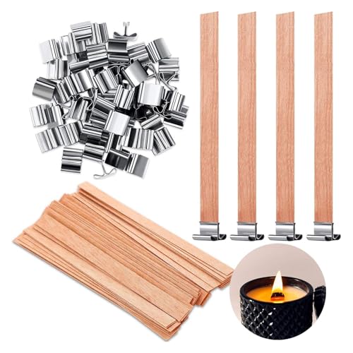 Zegnuem Knister - Stoppini in legno per candele, stoppini con base, ideali per candele profumate e candele senza fumo, 30 pezzi, 13 x 130 mm