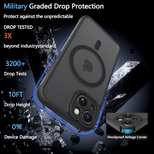 Image of for iPhone 15 Case [Compatible with Magsafe] Translucent Matte Phone Cover, [10 FT Military Grade Drop Protection] Slim Durable Shockproof Protective Bumper (Black Magnetic, iPhone 15)