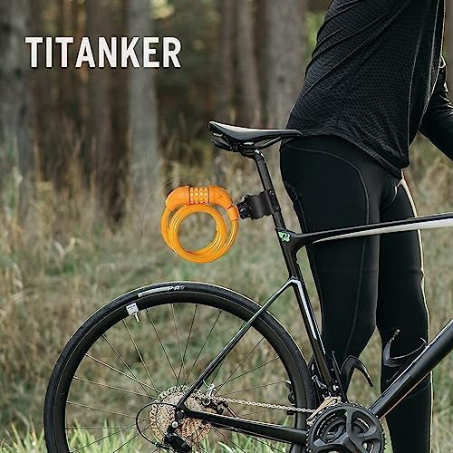 Miniatura 7 de Titanker Candado de cable de bicicleta, cable de bloqueo de bicicleta de 4 pies en espiral seguro reiniciable combinación cerradura de bicicleta con