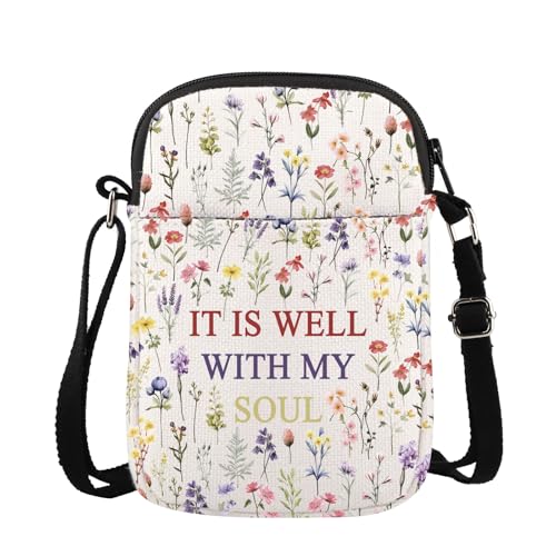 JXGZSO Christian Floral Shoulder Bag It Is Well With My Soul Crossbody Bag Christian Gift Religious Gift Faith Gift