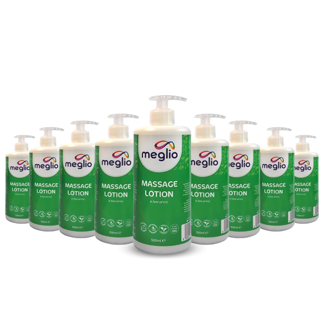 Meglio Sport Therapy Massage Lotion - Super Absorbent Massage Lotion with Essential Oils, Suitable Sensitive Skin to Boost Moisture Levels, Perfect Sports & Physiotherapy | Pack of 9 (500 ml), Green