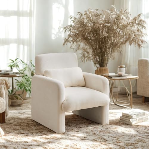 GDFStudio 30" Modern Accent Chair, Upgrade Leisure Boucle Upholstered Armchair with Straight Arms and Waist Pillow, Comfy Single Sofa Chair for Living Room Bedroom Office Apartment, Ancient White by GDFStudio - Used condition - US$132.36