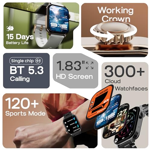 Image of GOBOULT Drift2 Smart Watch 1.83'' HD Display,15 Days Battery Life, 150+Watchfaces, 500 Nits Brightness, AI Voice Assistant, SpO2 Monitoring (Carbon Black) (Storm Grey)