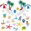 24 Pieces Hawaiian Beach Cake Decoration Green Palm Tree Cake Toppers Summer Chair Umbrella Toppers for Hawaiian Beach Theme Birthday Wedding Baby Shower Party Supplies