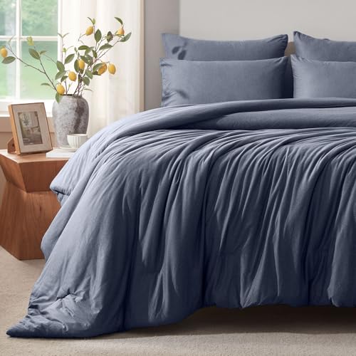 Image of Full Size Comforter Set, Comforters Full Size Luxury Ultra-Soft Jersey Knit Bedding Set, Blue Lightweight Down Alternative Bed Comforter for All Season, 3 Piece Bedding Set