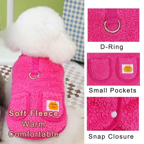 Zunea Hundepullover für Kleine Hunde Fleecepullover Mantel Winter Warm Welpenpullover mit D-Ring Weiche Flauschige Weste Jacken Kaltes Wetter Herbstkleidung Rosa XS