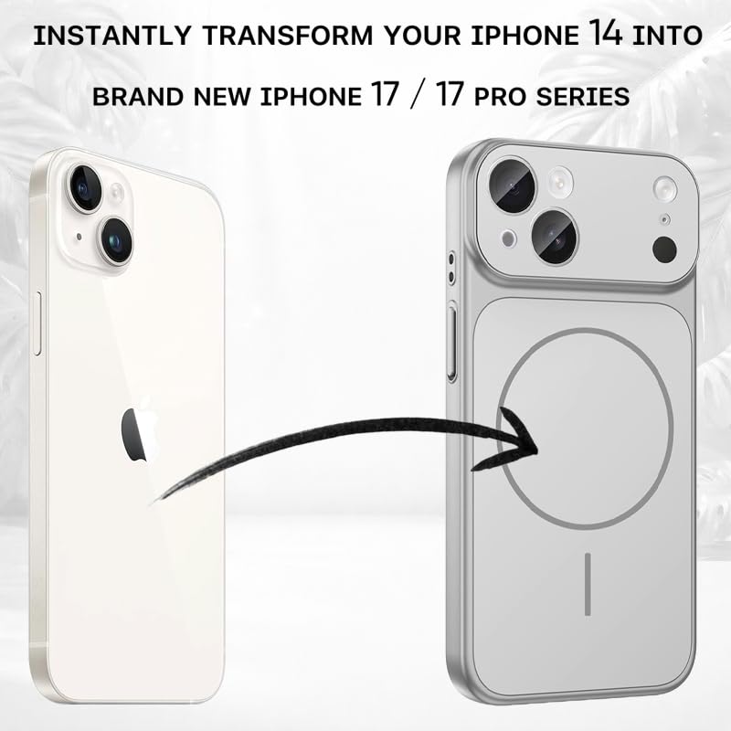 Image of SHINESTAR Converter Case for iPhone 14 | Premium Protective Mag-Safe Cover | iPhone 17 Pro / 17 Pro Max Series Style Design | in-Built Camera Guard | Wireless Charging Compatible - Silver
