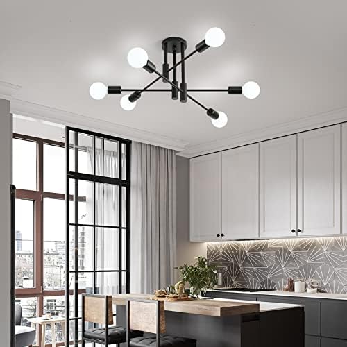 AOLALA Black Ceiling Lights Chandelier 6 Lights Light Fittings Ceilings, Industrial Sputnik Flush Fitting Ceiling Lights, Modern Ceiling Lamp for Living Room Kitchen Bedroom Dining Room Hallway E27