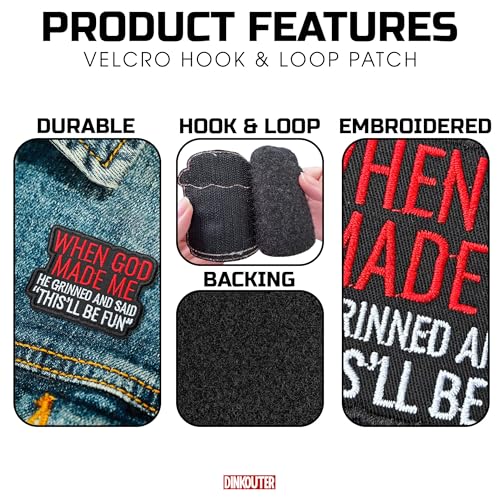 When God Made Me He Grinned and Said This Will Be Fun Hook and Loop Patch Funny Faith Christian Inspirational Hook & Loop Embroidery Patch for Caps, Backpacks, Jackets, Uniform Patches Gifts 3 Inches