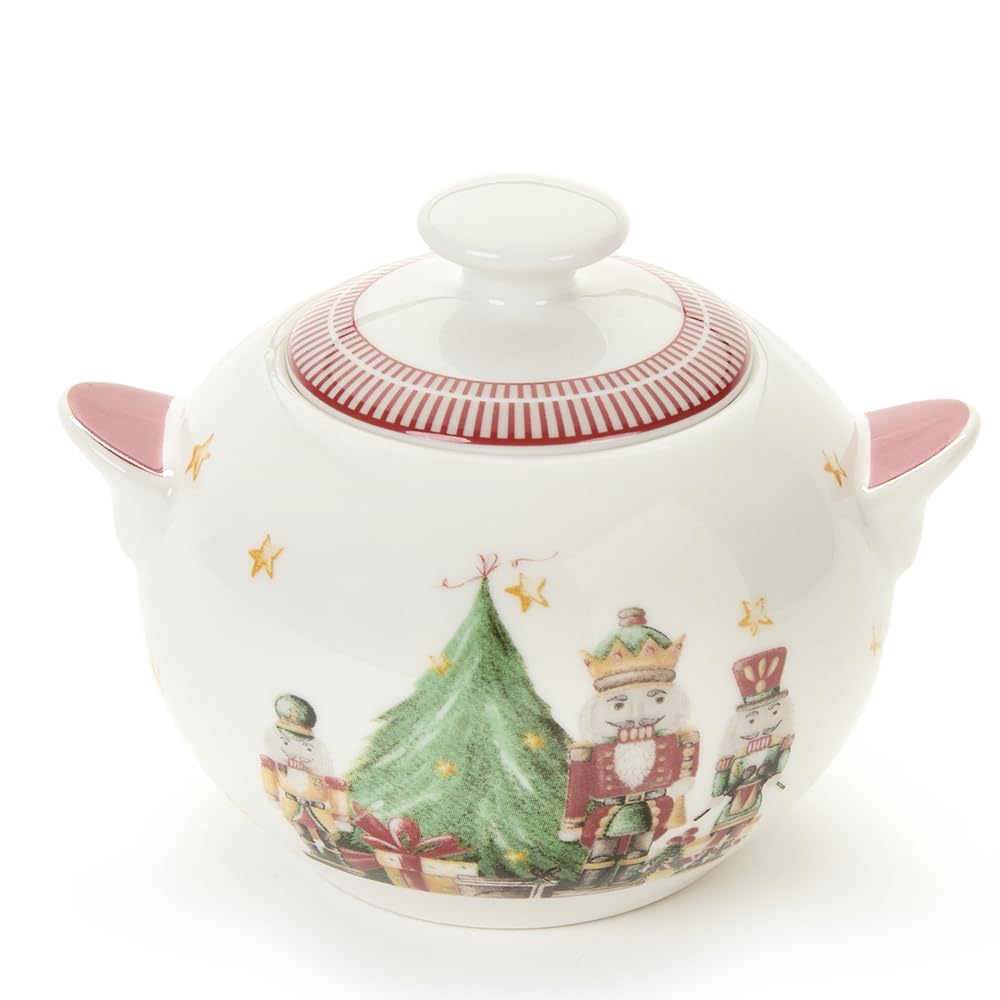Sucrier de Noël en porcelaine blanche avec couvercle "Christmas Carol" 2 variantes 300 ML (1pc) ROSSO