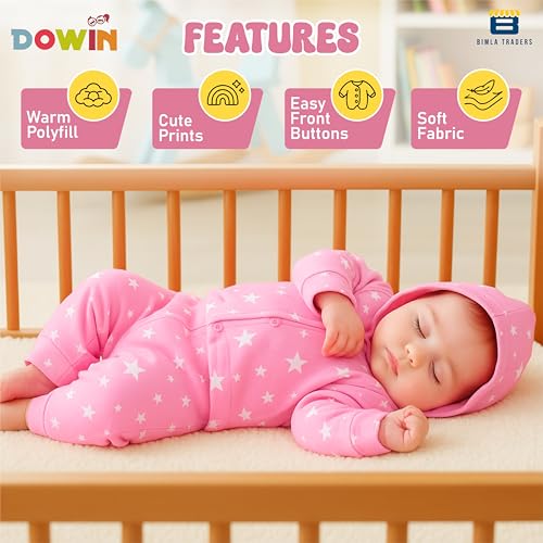 Image of Dowin Baby Boy's and Baby Girl's Front Open Thermal Polyfill Suit for Winters | Body Warmer for Baby | Full Sleeves Infant Woolen Set | Hoodie Clothing Set for New Born Baby | Lightweight (Pack of 1)