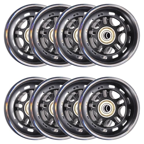 Image of YELARXI Inline Skate Wheels with Bearings, Outdoor & Indoor Roller Skate Wheel Inline Skate Replacement (72mm, 8Pack, Black Transparent) for Scooter