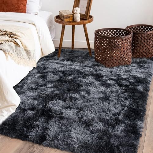 Rugs for Bedroom 4x6, Soft Shaggy Modern Shag Area Rug for Living Room, Upgrade Non-Slip Plush Fluffy Carpet for Kids Boys Girls Room Home Decor Aesthetic, Dark Grey