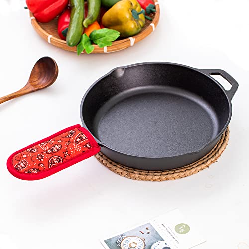 Cast Iron Skillet Handle Covers,Pot Handle Covers Heat Resistant,Pot Holders For Kitchen Heat Resistant,Machine Washable Handle Mitts 2 Pcs (Red Paisley) #TOP4