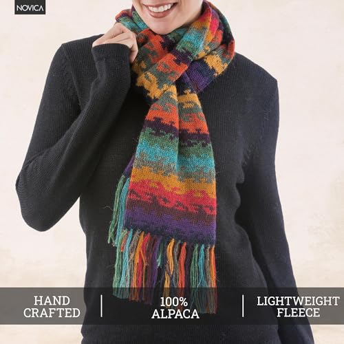 NOVICA Artisan Handmade 100% Alpaca Scarf Wool Striped from Peru Accessories Scarves Multicolor Wrap Patternedstriped ' Andean Twilight'3