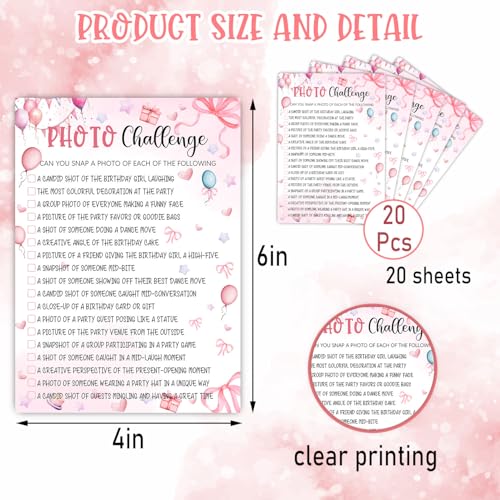 Image of Pink Slumber Party Games Card - Coquette Pink Bow Themed Sleepover Slumber Party Supplies -Sleepover Stuff - Birthday Night Games Creative Idea -Photo Challenge- 20 Game Cards