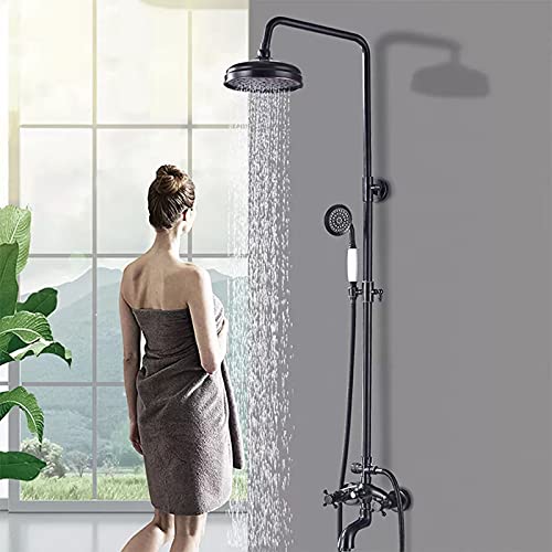 Sistema de ducha de 3 vías de pared con grifo de bañera y ducha de mano retro 3