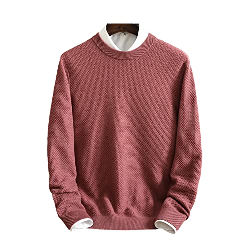 Pull 100 % pur cachemire homme en jacquard col rond tricoté élégant rose foncé