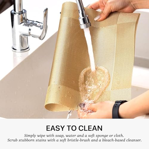 Image of Placemats Set of 6 Dining Table Place Mats | Placemats Table Mat PVC Material | Non-Slip Heat Resistant | Dining Tablemates Washable Anti-Skid | Size 45 x 30cm (Square Gold)