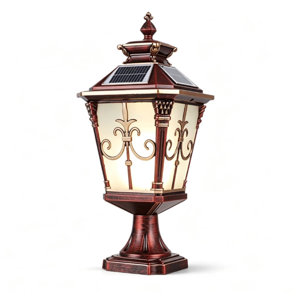 Lampadaire Solaire Et Câblé 2 En 1 Disponible En Trois Couleurs. Lanterne Pilier Extérieure Étanche En Fonte D'aluminium, Lampe Décorative Vintage Avec Abat-jour En Verre Trempé Dépoli