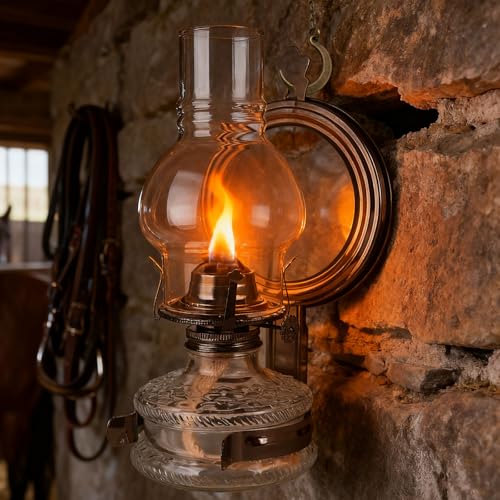 GXFCCYXT 2 Pieces Large Kerosene Lamp Lantern Wall Mounted Kerosene Lamps Vintage Glass Clear Kerosene Lamp Rustic Oil Lamp for Indoor Use Home Decor Lighting - Gray-Black