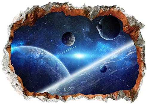 HERRA 3D Planet Universe Galaxy Outer Space Wall Decal Spacecraft Astronaut Wall Stickers, Peel and Stick Removable Space Capsule Window Wall Stickers Wall Mural for Kids Room (blue2)
