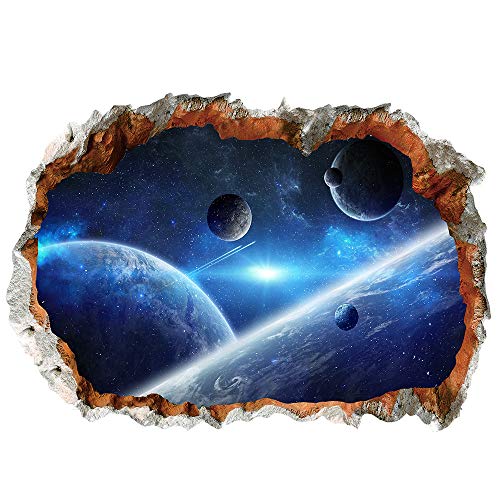 Herra 3D Planet Universe Galaxy Outer Space Wall Decal Spacecraft Astronaut Wall Stickers, Peel And Stick Removable Space Capsule Window Wall Stickers Wall Mural For Kids Room (Blue2) #TOP1