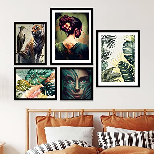 Image of kotart Paintings Modern Art Wall Decor Framed Painting for Bedroom Living Room - Framed Wall Posters /Paintings with Frame - Painting for Wall Decoration Combo27 (Green, Framed) Set of 5