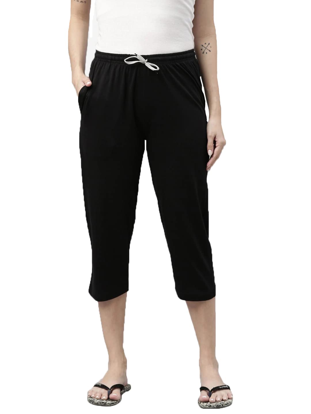 kryptic Womens Solid pure cotton relaxed fit lounge capri-picture-27