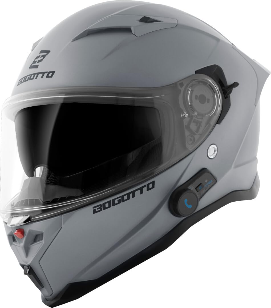 Bogotto H153 BT Bluetooth Helm, grau matt, S | Leicht zu wechseln